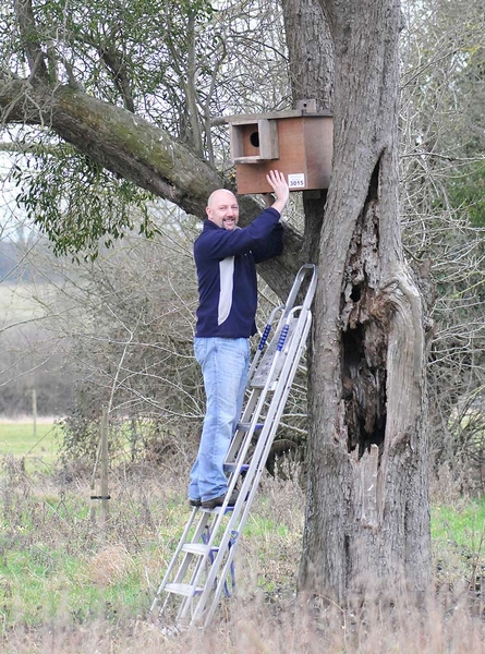 Kev positioning a Little Owl Nest Box at a farm in South Gloucestershire - 23rd March 2012